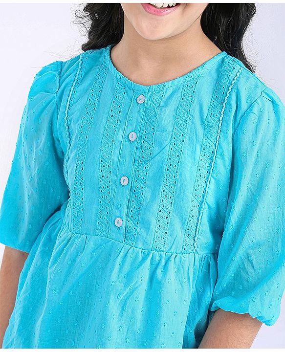 Pine Kids Three Fourth Sleeves Schiffli Top - Blue