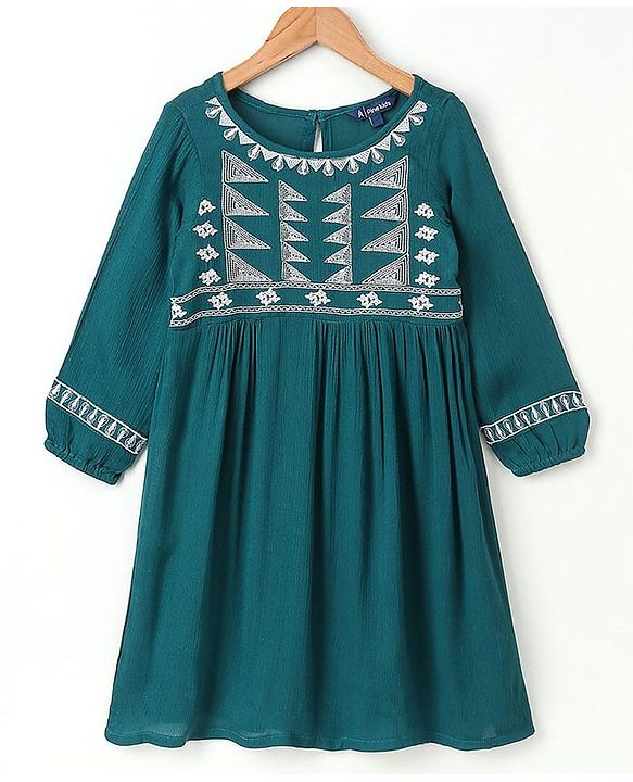Pine Kids 3/4th Sleeves Frock Geometric Frock - Teal