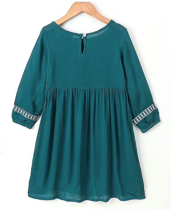 Pine Kids 3/4th Sleeves Frock Geometric Frock - Teal