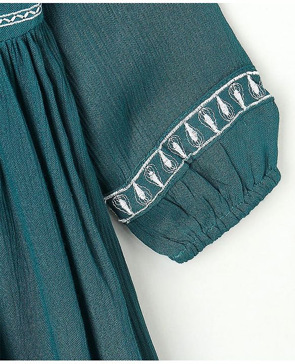 Pine Kids 3/4th Sleeves Frock Geometric Frock - Teal