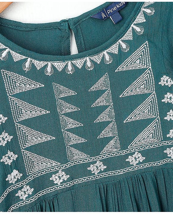 Pine Kids 3/4th Sleeves Frock Geometric Frock - Teal