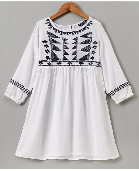 Pine Kids Full Sleeves Dress Embroidered - Snow White