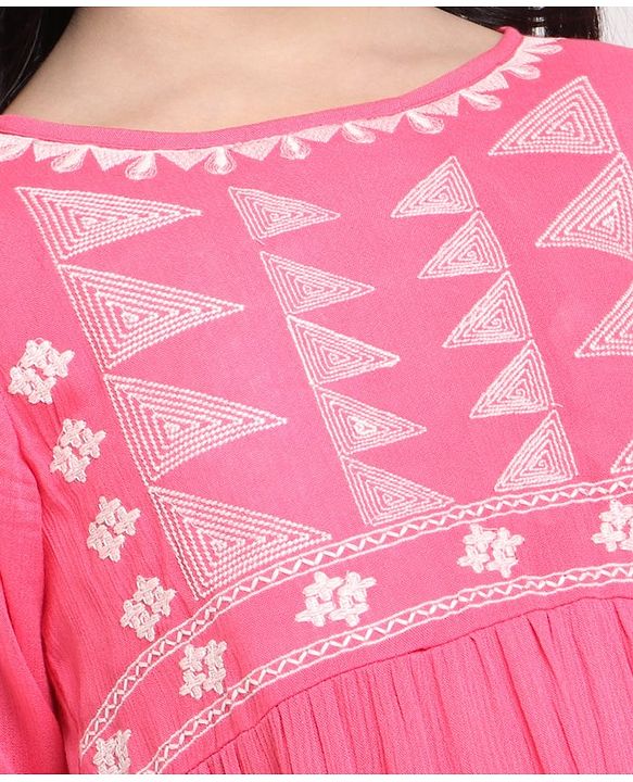 Pine Kids Full Sleeves Frock with Embroidery - Pink