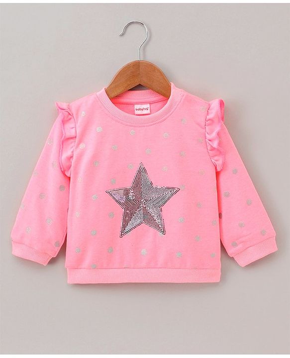 Babyhug Full Sleeves Sweatshirt Star Sequin Design - Pink