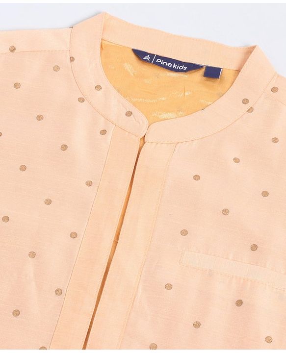 Pine Kids Full Sleeves Kurta Pyjama Set with Bandi Dots Print - Beige