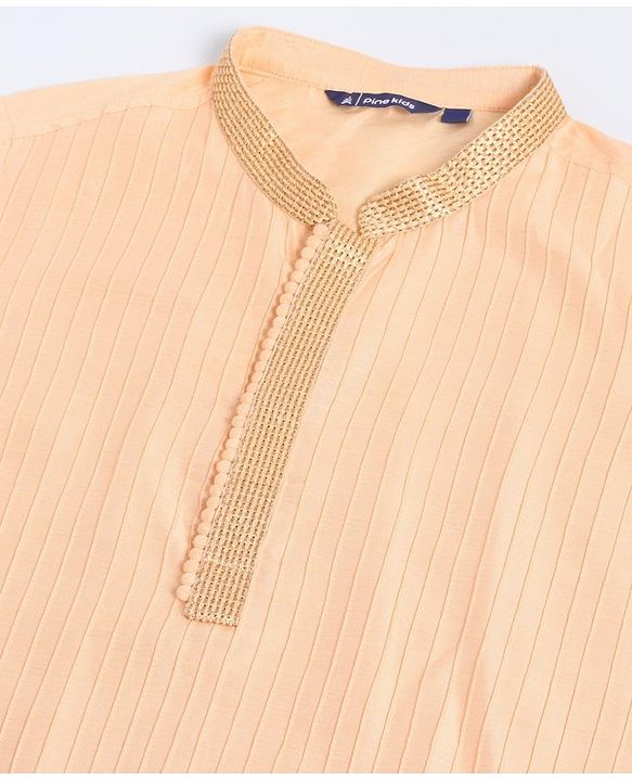 Pine Kids Full Sleeves Kurta Pyjama Set with Bandi Dots Print - Beige