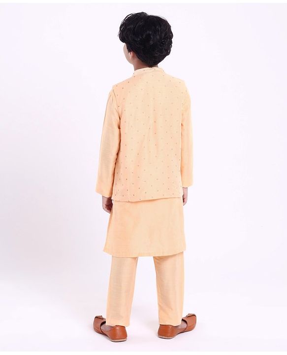 Pine Kids Full Sleeves Kurta Pyjama Set with Bandi Dots Print - Beige