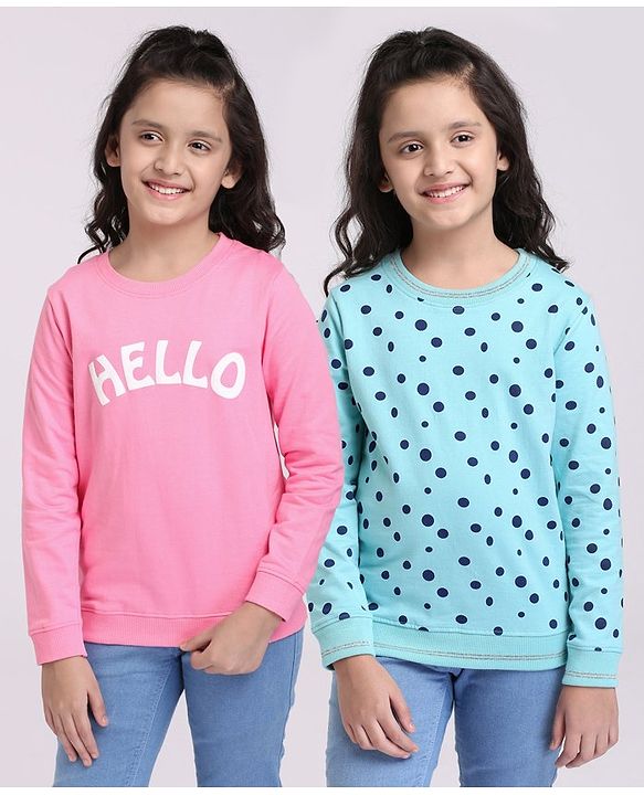 Pine Kids Full Sleeves Bio Washed Sweatshirt Text Graphic Pack of 2 - Pink & Blue