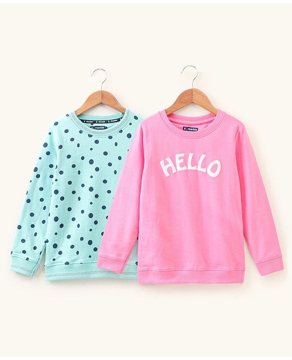 Pine Kids Full Sleeves Bio Washed Sweatshirt Text Graphic Pack of 2 - Pink & Blue