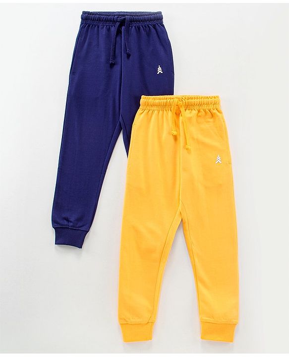 Pine Kids Full Length Bio Wash Track Pants Solid - Yellow Blue