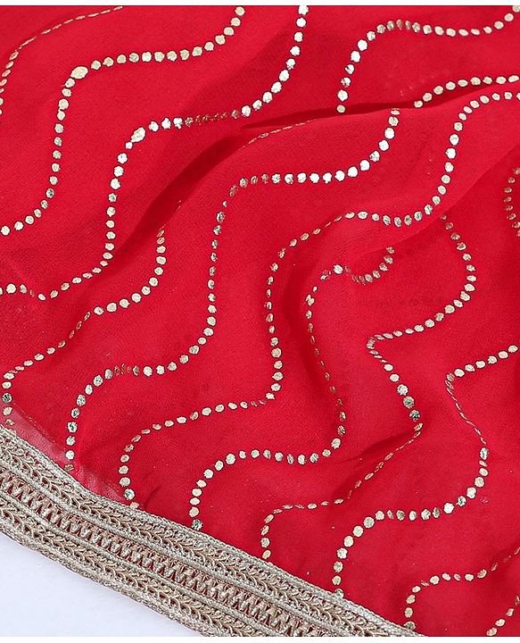 Babyhug Sleeveless Choli and Ghagra with Lace Border Dupatta Glitter Print - Red