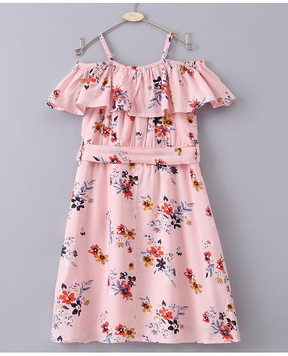 Pine Kids Cold Shoulder Softner Wash Frock Floral Print - Pink