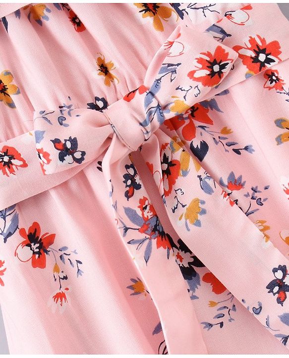 Pine Kids Cold Shoulder Softner Wash Frock Floral Print - Pink