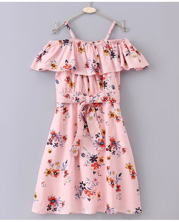 Pine Kids Cold Shoulder Softner Wash Frock Floral Print - Pink