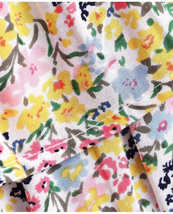 Pine Kids Cold Shoulder Bio Wash Frock Floral Print - White