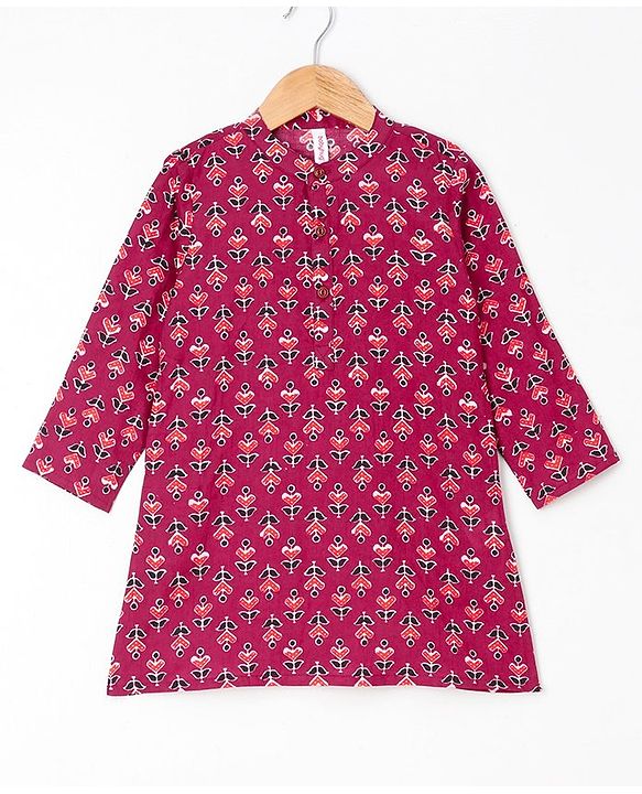 Babyhug Full Sleeves Kurta Floral Print - Maroon