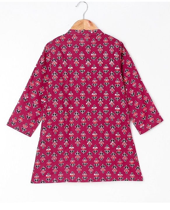 Babyhug Full Sleeves Kurta Floral Print - Maroon