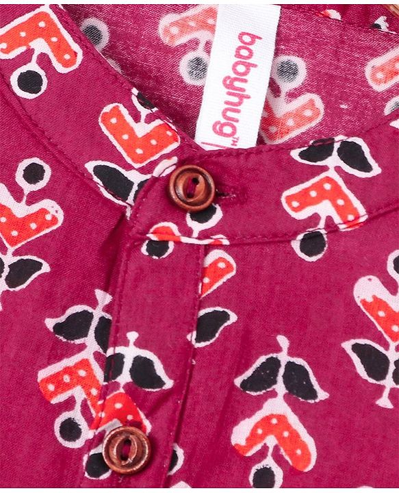 Babyhug Full Sleeves Kurta Floral Print - Maroon