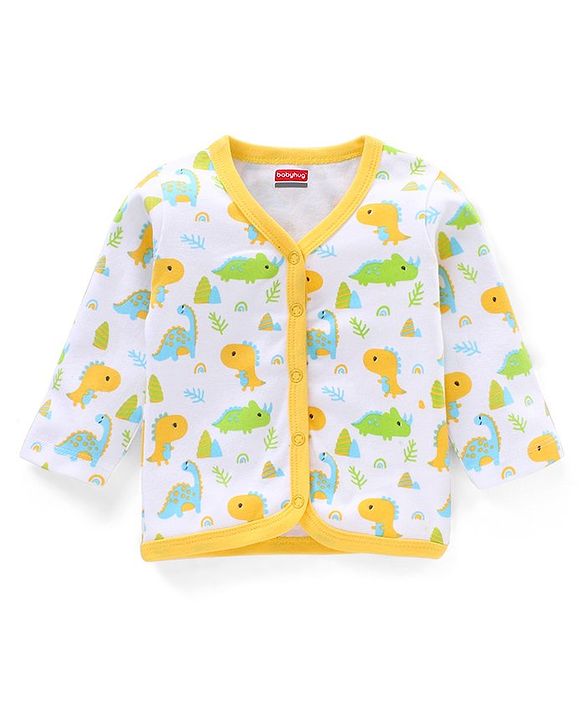 Babyhug 100%Cotton Full Sleeves Vests Dino Print Pack of 3 - Sky Blue White Yellow