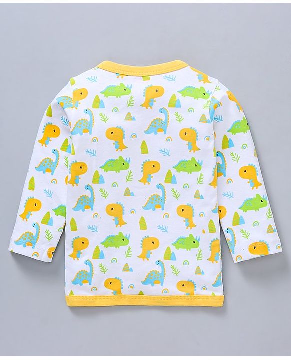 Babyhug 100%Cotton Full Sleeves Vests Dino Print Pack of 3 - Sky Blue White Yellow
