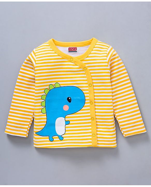 Babyhug 100%Cotton Full Sleeves Vests Dino Print Pack of 3 - Sky Blue White Yellow