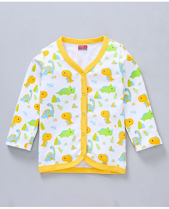 Babyhug 100%Cotton Full Sleeves Vests Dino Print Pack of 3 - Sky Blue White Yellow