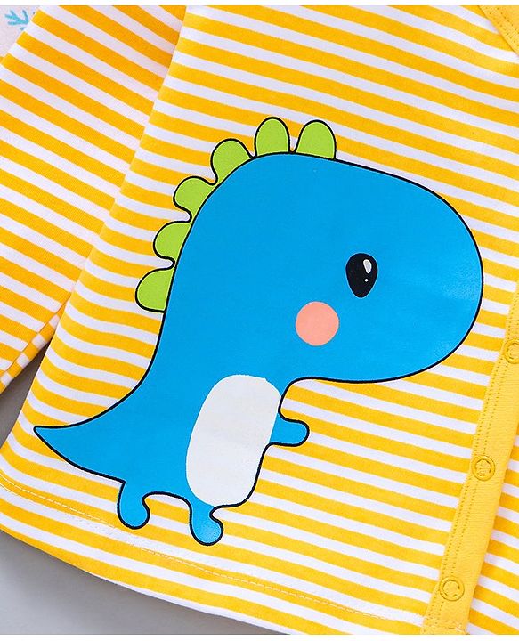 Babyhug 100%Cotton Full Sleeves Vests Dino Print Pack of 3 - Sky Blue White Yellow