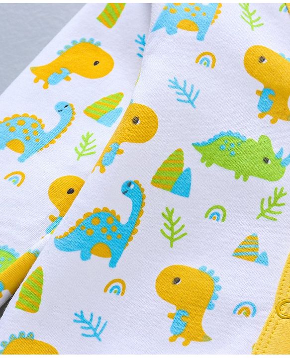 Babyhug 100%Cotton Full Sleeves Vests Dino Print Pack of 3 - Sky Blue White Yellow