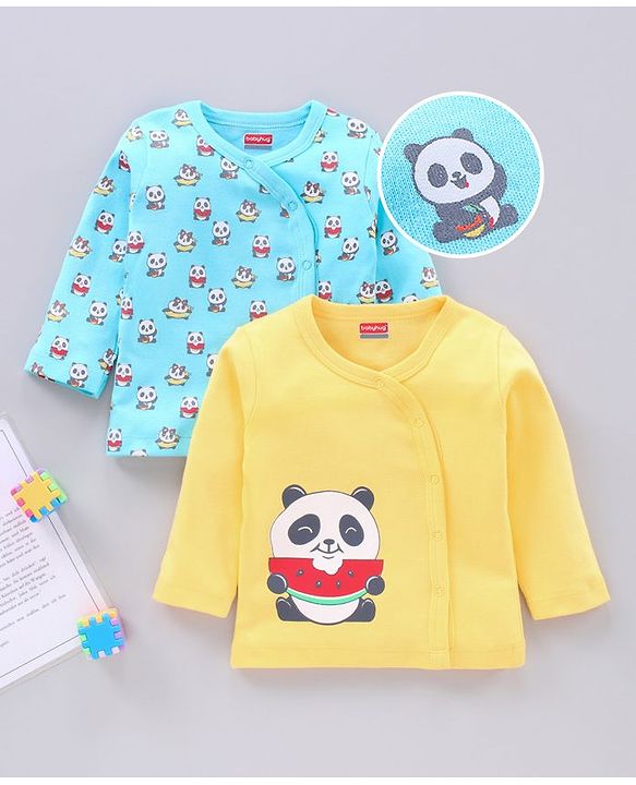Babyhug 100% Cotton Full Sleeves Vests Panda Print Pack of 2 - Yellow Blue