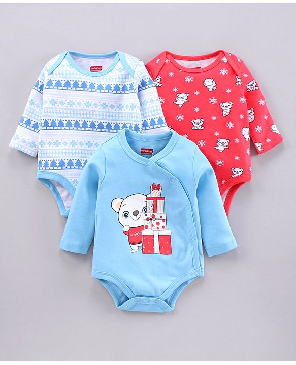Babyhug 100% Cotton Full Sleeves Onesies Pack of 3 - Multicolor