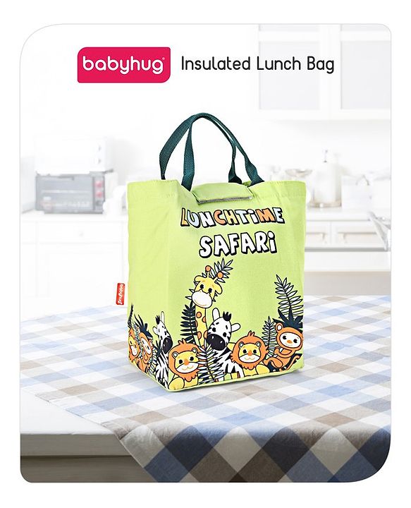 Babyhug Insulated Lunch Bag With Safari Print - Green (Slight Print May Vary)