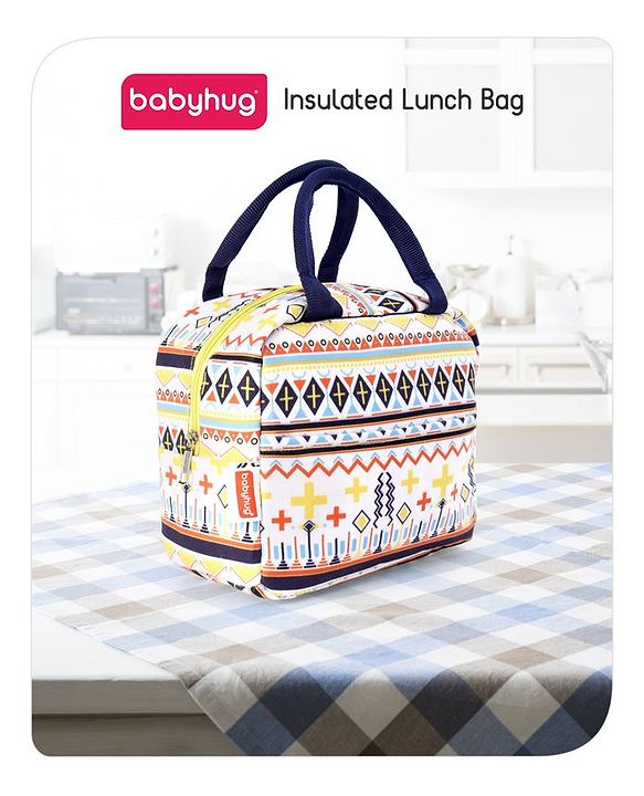 Babyhug Portable and Reusable Insulated Lunch Bag With Strips Print|For School,Travel and Outdoors|Premium & Easy to Carry| - Color May Vary