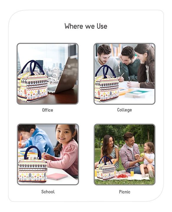Babyhug Portable and Reusable Insulated Lunch Bag With Strips Print|For School,Travel and Outdoors|Premium & Easy to Carry| - Color May Vary
