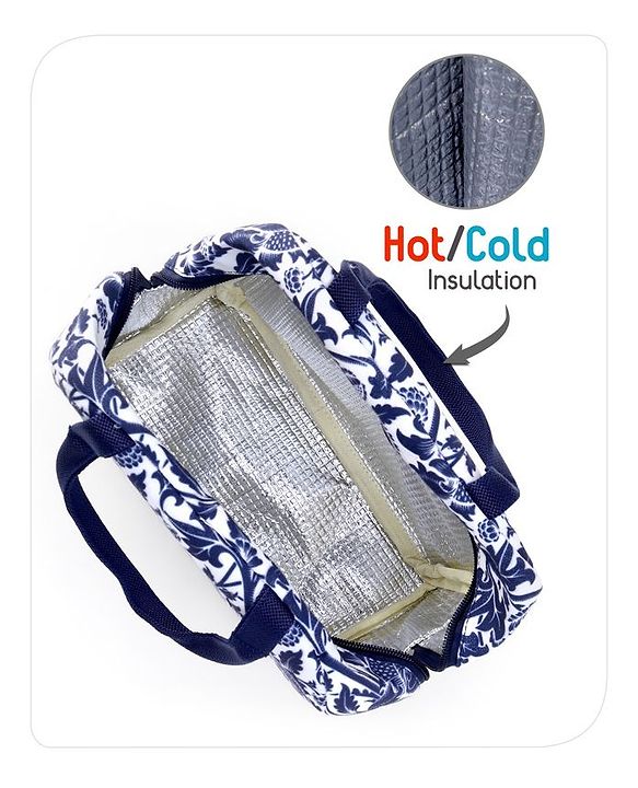 Babyhug Portable and Reusable Insulated Lunch Bag with Floral Print|For School,Travel and Outdoors|Premium & Easy to Carry| - Blue