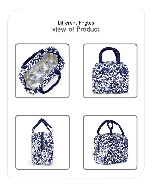 Babyhug Portable and Reusable Insulated Lunch Bag with Floral Print|For School,Travel and Outdoors|Premium & Easy to Carry| - Blue
