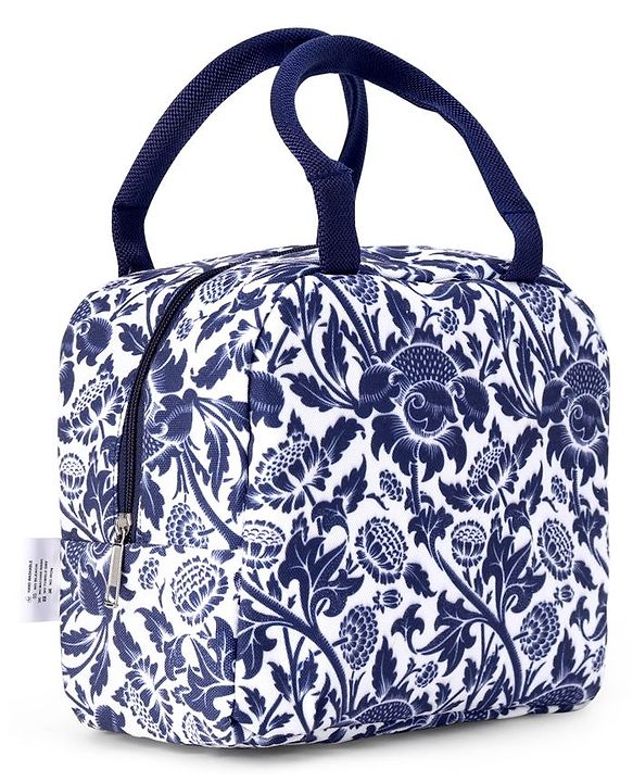 Babyhug Portable and Reusable Insulated Lunch Bag with Floral Print|For School,Travel and Outdoors|Premium & Easy to Carry| - Blue