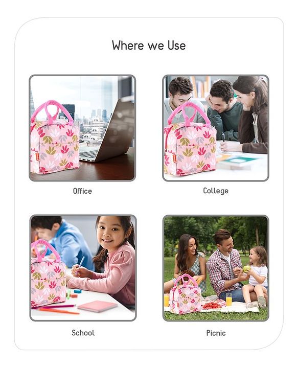 Babyhug Portable and Reusable Insulated Lunch Bag with Floral Print|For School,Travel and Outdoors|Premium & Easy to Carry| - Blue