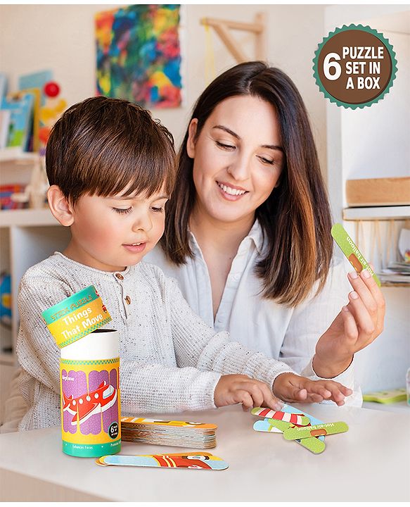 Babyhug Things That Move 18 Double Side Stick Wooden Puzzle Set| Montessori Pre-School Educational and Learning Toy For 3-6 Years Kids| 6 Different Design Fun & Interesting Way To Learn Things Stick Puzzle| BIS Certified