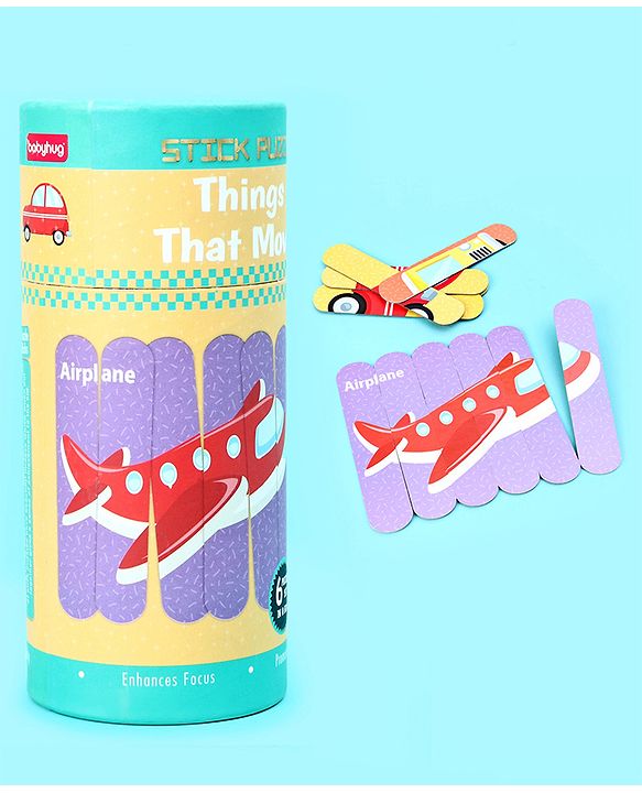 Babyhug Things That Move 18 Double Side Stick Wooden Puzzle Set| Montessori Pre-School Educational and Learning Toy For 3-6 Years Kids| 6 Different Design Fun & Interesting Way To Learn Things Stick Puzzle| BIS Certified
