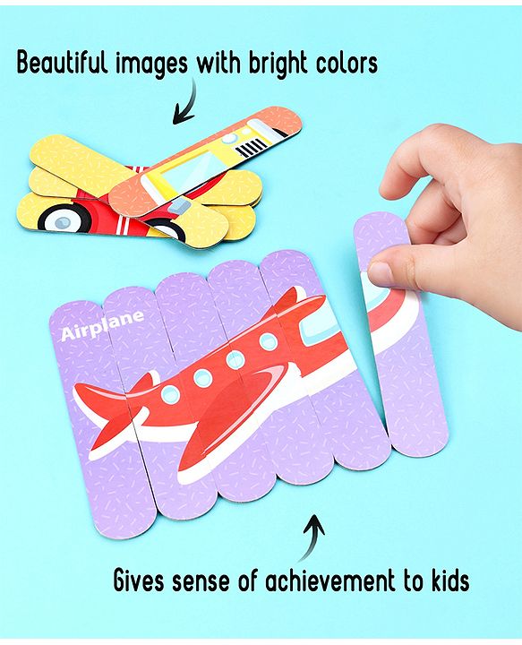 Babyhug Things That Move 18 Double Side Stick Wooden Puzzle Set| Montessori Pre-School Educational and Learning Toy For 3-6 Years Kids| 6 Different Design Fun & Interesting Way To Learn Things Stick Puzzle| BIS Certified