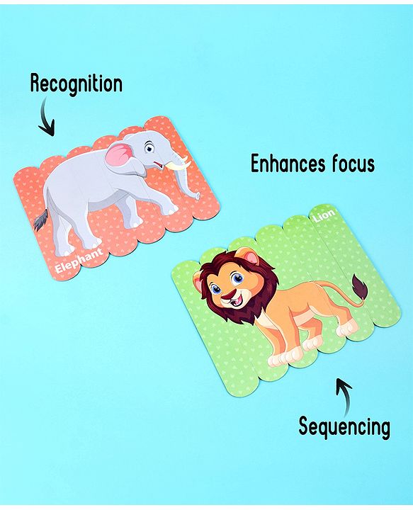 Babyhug Pet and Wild Animals 18 Double Side Stick Wooden Puzzle Set| Montessori Pre-School Educational and Learning Toy For 3-6 Years Kids| 6 Different Design Fun & Interesting Way To Learn Things Stick Puzzle| BIS Certified