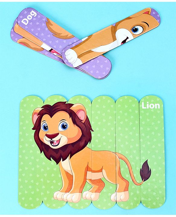 Babyhug Pet and Wild Animals 18 Double Side Stick Wooden Puzzle Set| Montessori Pre-School Educational and Learning Toy For 3-6 Years Kids| 6 Different Design Fun & Interesting Way To Learn Things Stick Puzzle| BIS Certified