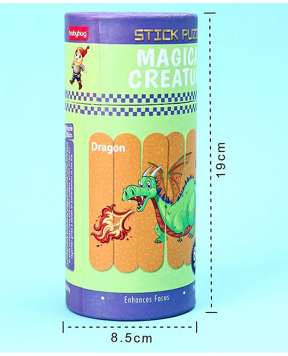 Babyhug Magical Creatures 18 Double Side Stick Wooden Puzzle Set| Montessori Pre-School Educational and Learning Toy For 3-6 Years Kids| 6 Different Design Fun & Interesting Way To Learn Things Stick Puzzle| BIS Certified