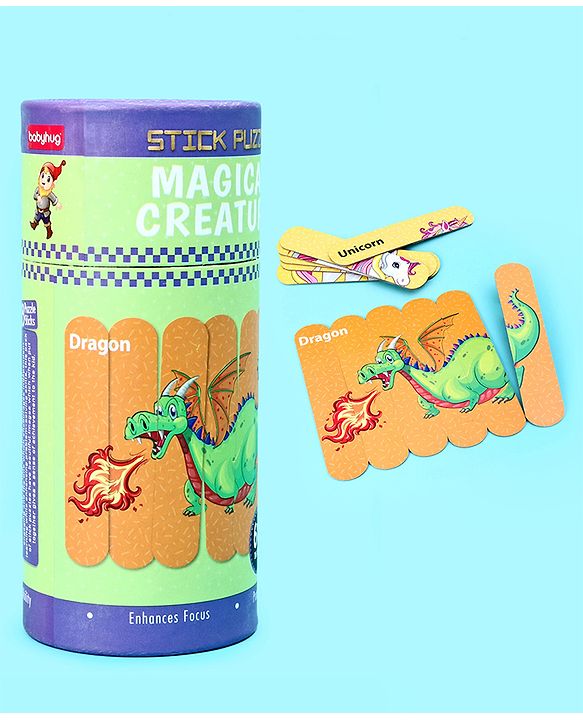 Babyhug Magical Creatures 18 Double Side Stick Wooden Puzzle Set| Montessori Pre-School Educational and Learning Toy For 3-6 Years Kids| 6 Different Design Fun & Interesting Way To Learn Things Stick Puzzle| BIS Certified