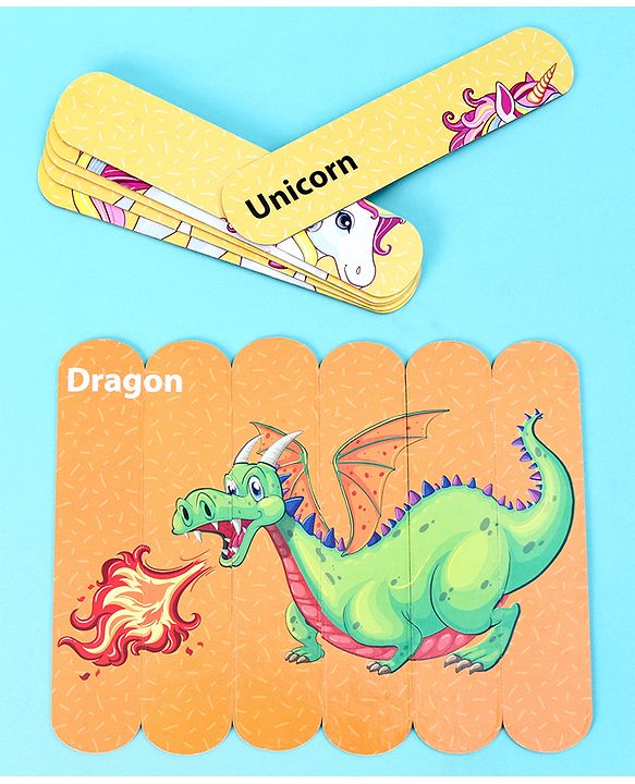 Babyhug Magical Creatures 18 Double Side Stick Wooden Puzzle Set| Montessori Pre-School Educational and Learning Toy For 3-6 Years Kids| 6 Different Design Fun & Interesting Way To Learn Things Stick Puzzle| BIS Certified