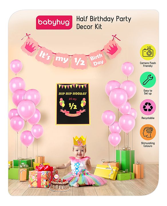 Babyhug Half Birthday Party Decor Kit Pink - Pack of 24