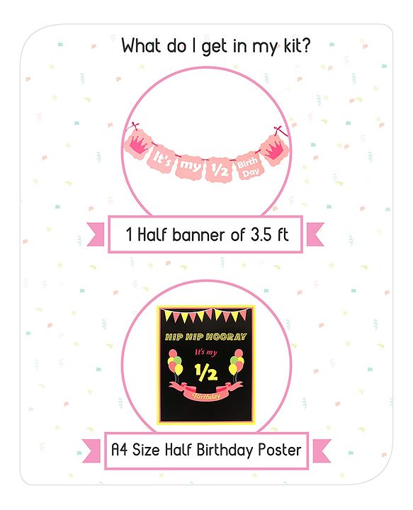 Babyhug Half Birthday Party Decor Kit Pink - Pack of 24