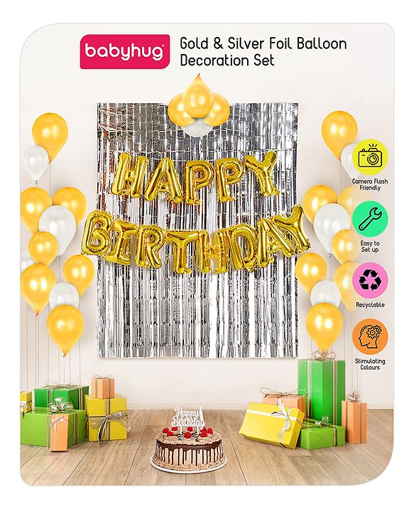 Babyhug Gold & Silver Foil Balloon Decoration Set - Pack of 45
