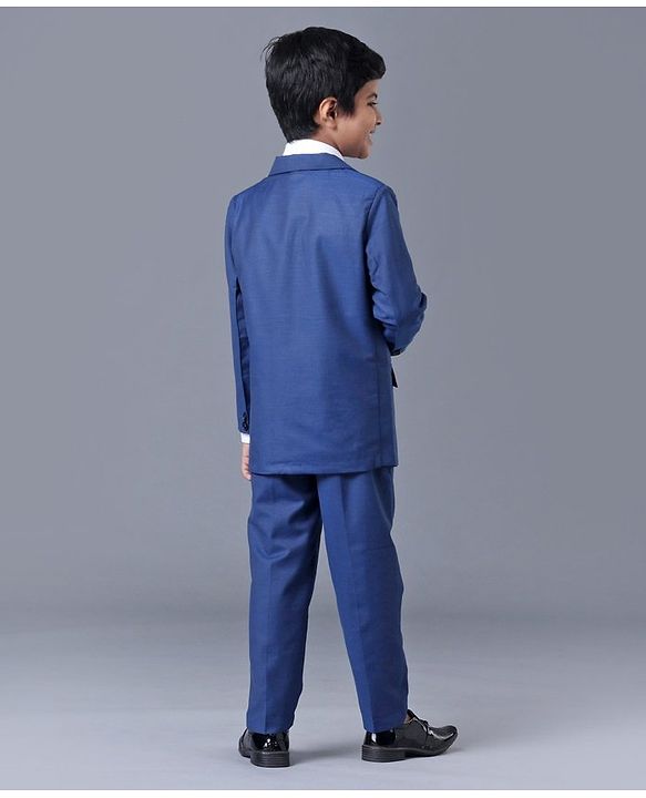 Babyhug Full Sleeves 4 Piece Party Suit with Tie Solid - Navy