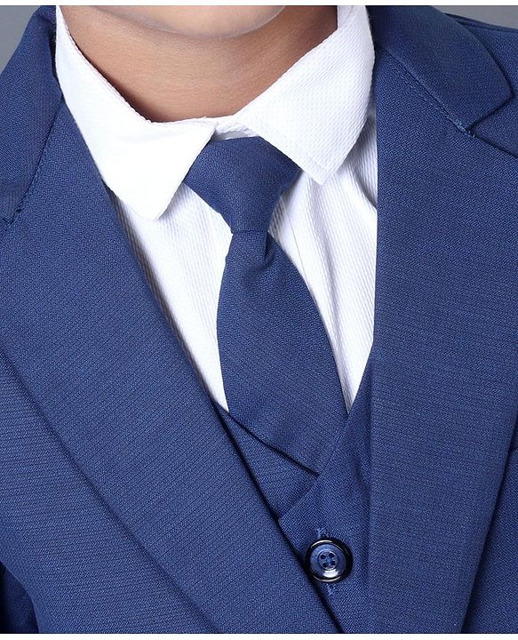 Babyhug Full Sleeves 4 Piece Party Suit with Tie Solid - Navy